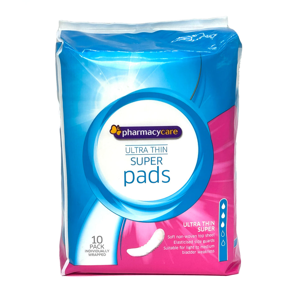 Pharmacy Care Ultra Thin Super Pads 10 Pack X4