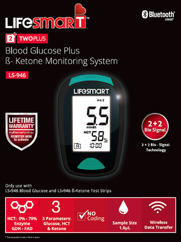 LifeSmart 2TwoPlus Blood Glucose & Ketone Meter LS-946 Bluetooth