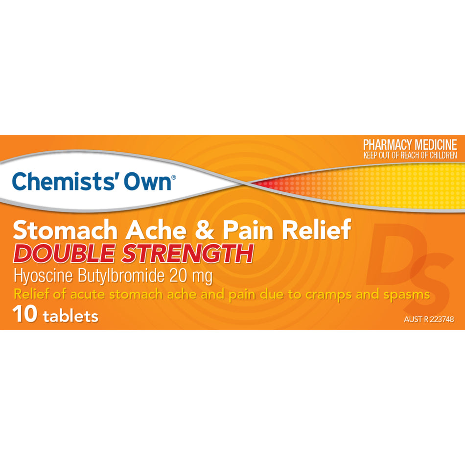 Chemists’ Own Stomach Ache & Pain Relief 20mg Double Strength 10 Tablets (Generic of Buscopan Forte)