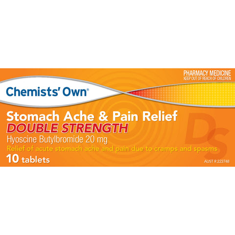 Chemists’ Own Stomach Ache & Pain Relief 20 mg Double Strength 10 Tabs (Generic of BUSCOPAN FORTE)