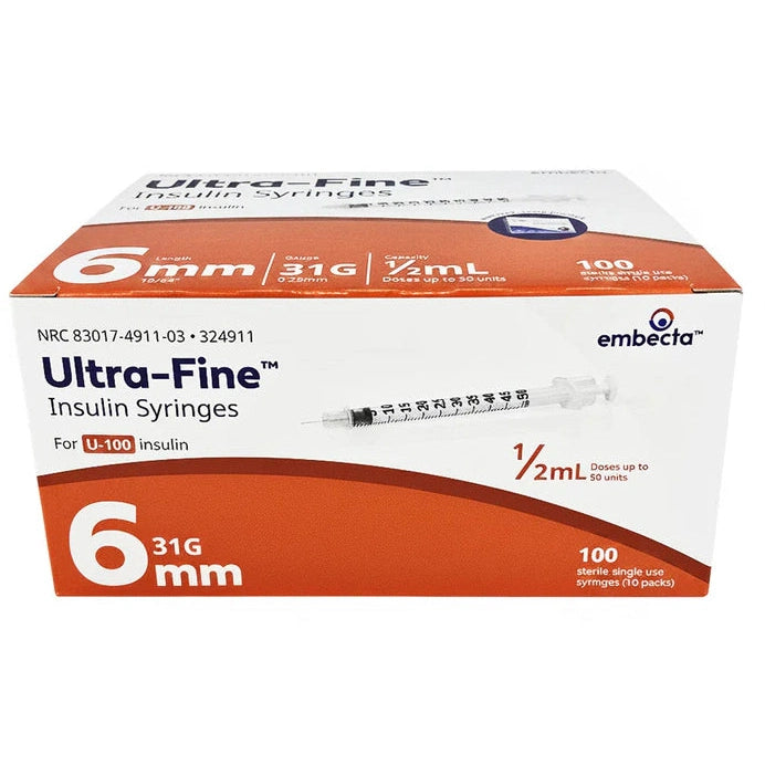 Embecta BD Ultra-Fine 0.5ml Short Needle 25mm (31G) x6mm 100