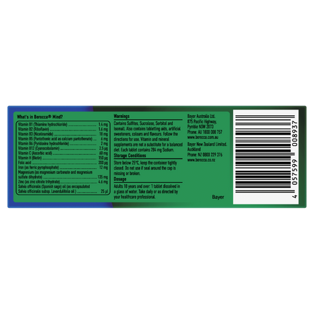 Berocca Mind Mixed Berries 20 Effervescent Tablets