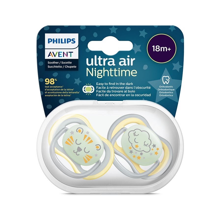 Avent Ultra Air Soother Nighttime Glow 18+ Months 2 Pack