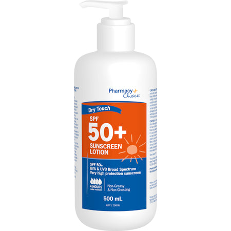 Pharmacy Choice OTC Dry Touch SPF 50+ Sunscreen Lotion Pump 500mL