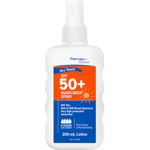 Pharmacy Choice OTC Dry Touch SPF 50+ Sunscreen Lotion Spray 200mL