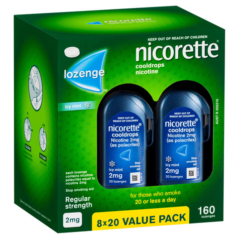 Nicorette Quit Smoking Regular Strength Cooldrops Nicotine Lozenge Icy Mint 2mg Lozenges 160 pack
