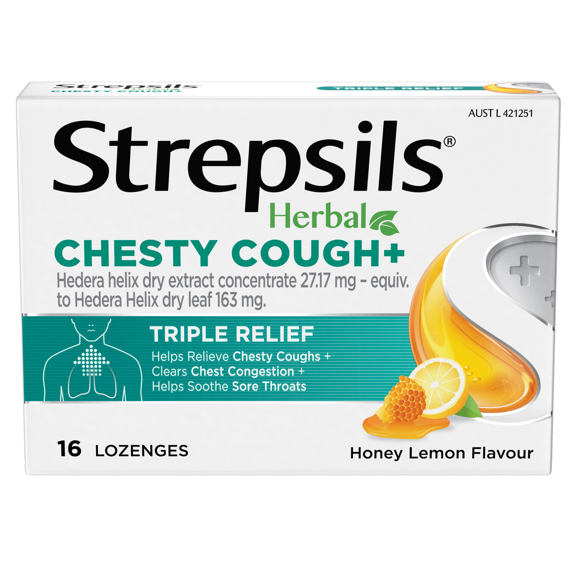 Strepsils Herbal Chesty Cough Honey Lemon Flavour 16 Lozenges