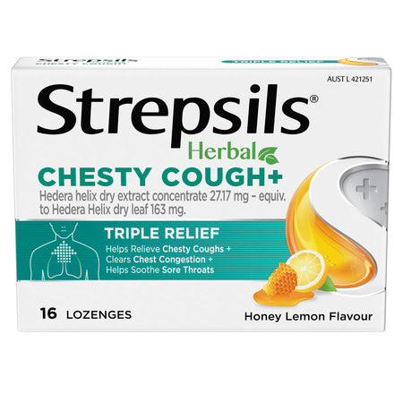 Strepsils Herbal Chesty Cough Honey Lemon Flavour 16 Lozenges
