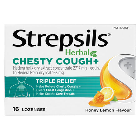 Strepsils Herbal Chesty Cough Honey Lemon Flavour 16 Lozenges