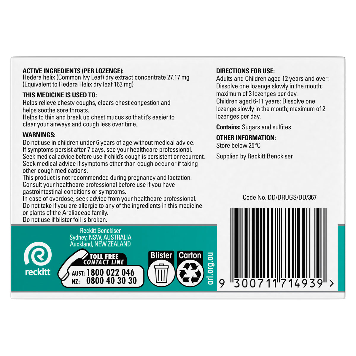 Strepsils Herbal Chesty Cough Honey Lemon Flavour 16 Lozenges