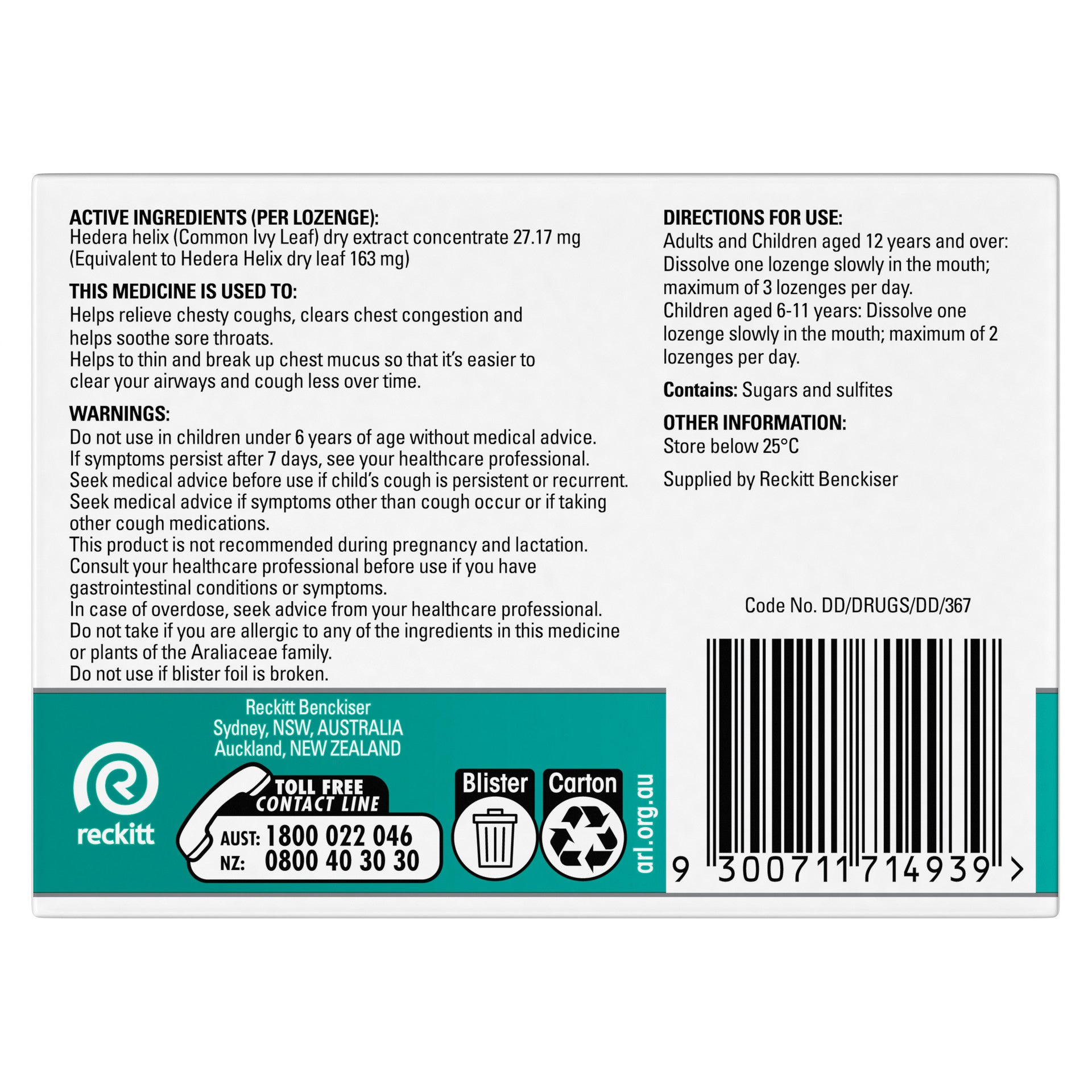 Strepsils Herbal Chesty Cough Honey Lemon Flavour 16 Lozenges