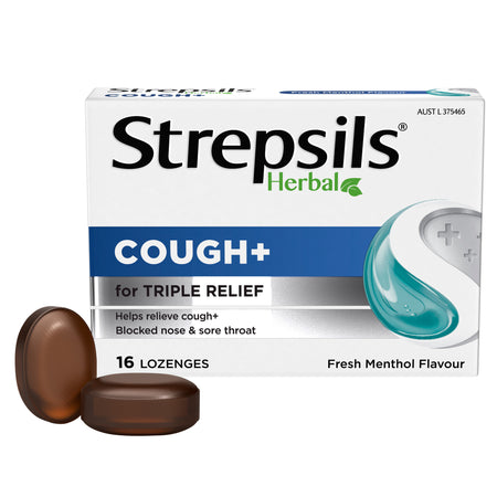 Strepsils Herbal Cough + Lozenges Fresh Menthol 16PK