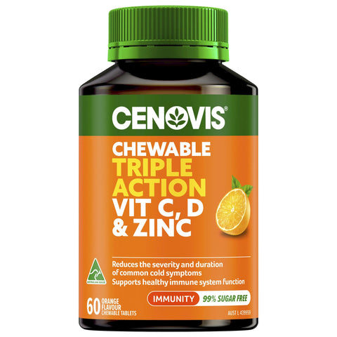 CENOVIS CHEWABLE TRIPLE VITAMIN C D3 & ZINC 60 TABLETS