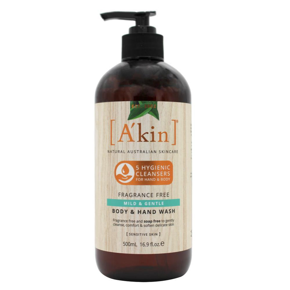 Akin Fragrance Free Mild & Gentle Body & Hand Wash 500ml