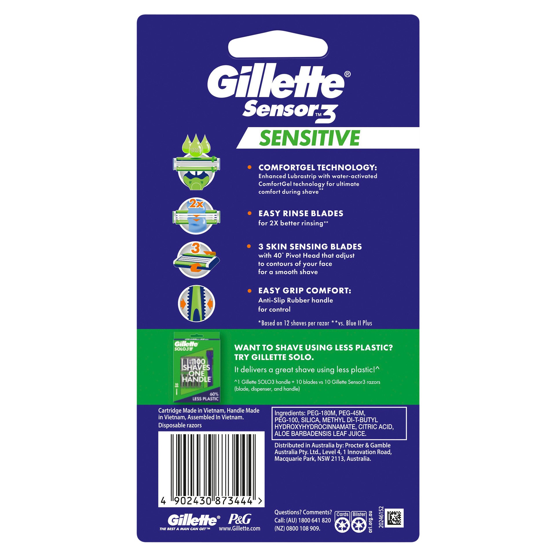 Gillette Sensor3 Sensitive Disposable Razor 4pk