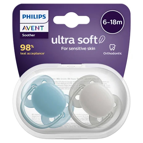 Avent Ultra Soft Soother Neutral 6 - 18 Months 2 Pack (Assorted Colours)