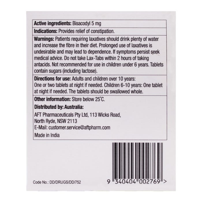 Lax-Tab bisacodyl 5mg Tablets 200 Blister Pack Generic for Dulcolax