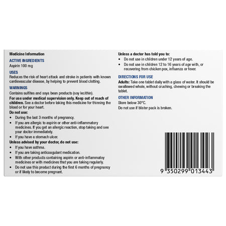 Chemists' Own Cardio Aspirin 100Mg EC 84 Tablets