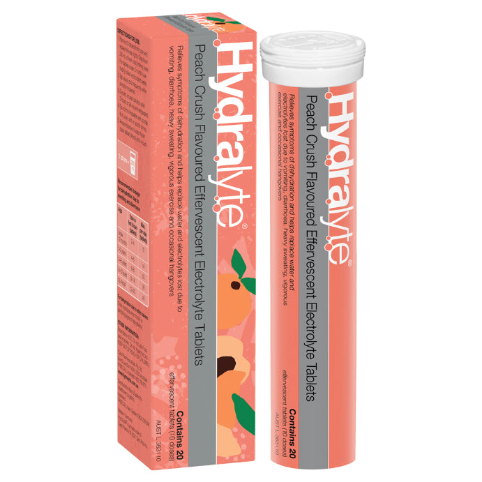 Hydralyte Electrolyte Effervescent Peach Crush 20 Tablets