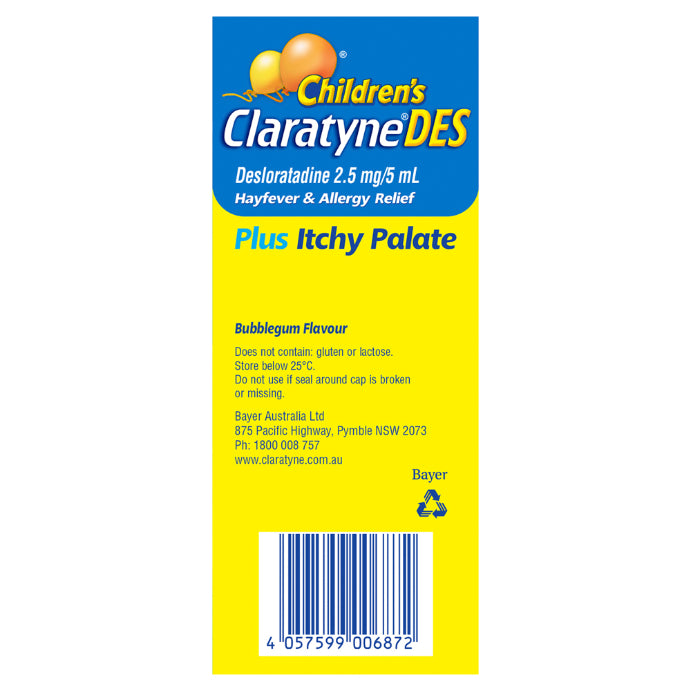 Claratyne Children's Desloratadine Syrup Bubblegum Flavoured 100ml Replacement for Aerius