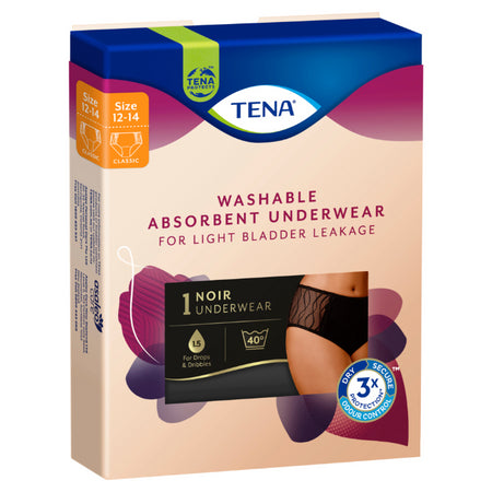 Tena Washable Absorbent Underwear Classic Black 12-14 1 Pack