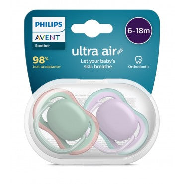 Avent Ultra Air Soother Plain Mixed 6-18 months 2 Pack - Assorted