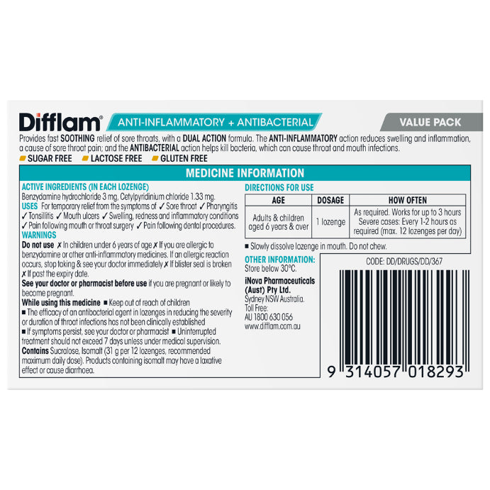 Difflam Anti-inflammatory + Antibacterial Honey Lemon 32 Lozenges
