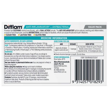 Difflam Anti-inflammatory + Antibacterial Honey Lemon 32 Lozenges