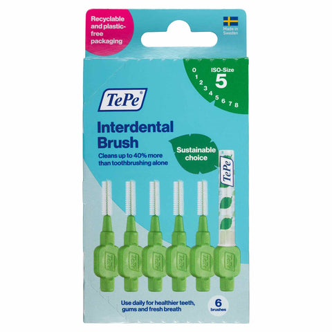 TePe Interdental Brush  Medium Size 5 Green 6 Pack