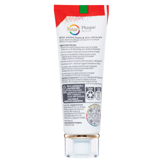 Colgate Total Plaque Release Toothpaste Farm-grown Natural Mint 95g