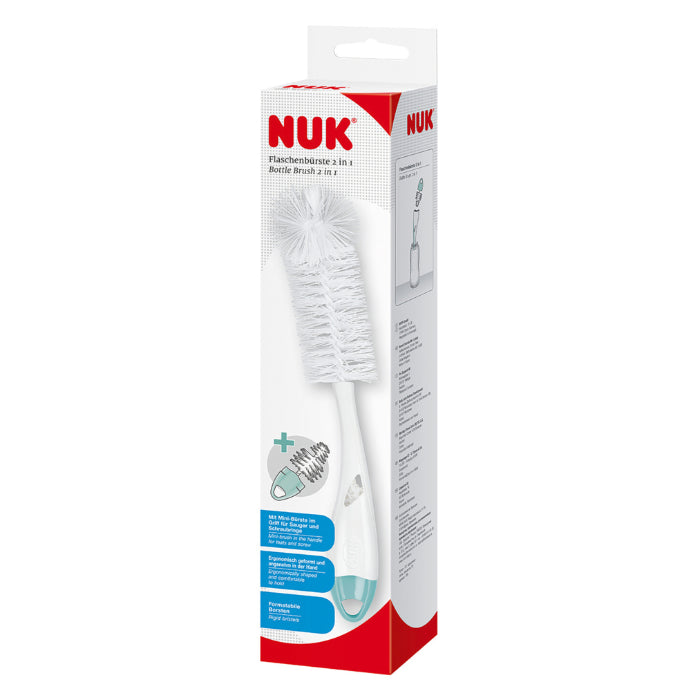 Nuk 2-in-1 Flexible Bottle and Teat Brush for Baby Bottles & Teats Mint 1 Each