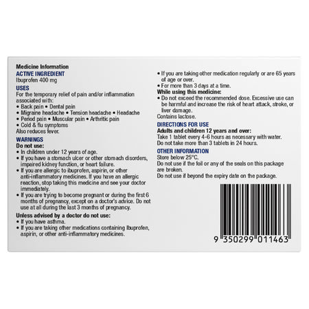 Chemists' Own Ibuprofen Double Strength 400mg 12 Tablets