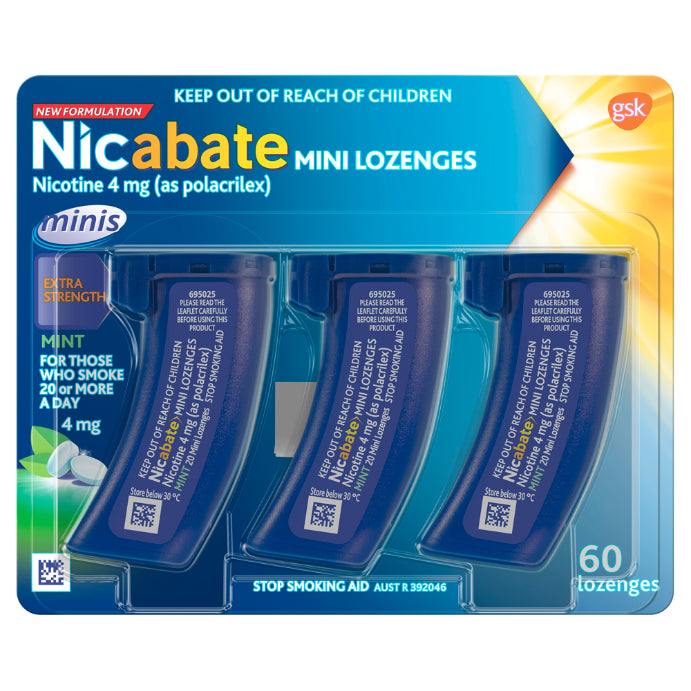 Nicabate Mini Lozenges Nicotine 4mg Extra Strength Mint 60 Lozenges