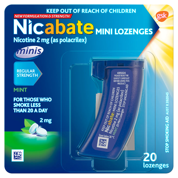 Nicabate Mini Lozenges Nicotine 2mg Regular Strength Mint 20 Lozenges