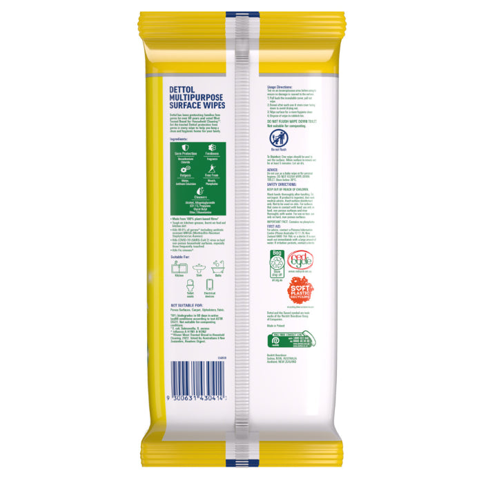 Dettol Multipurpose Wipes Lemon Burst 110 Pack