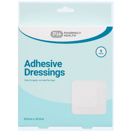 Pharmacy Health Adhesive Dressing 10.2cm X 10.2cm 5 Pack