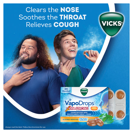 Vicks Vapodrops Xtra Strong Honey Menthol 36 Lozenges