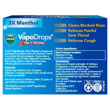Vicks Vapodrops Xtra Strong Honey Menthol 36 Lozenges