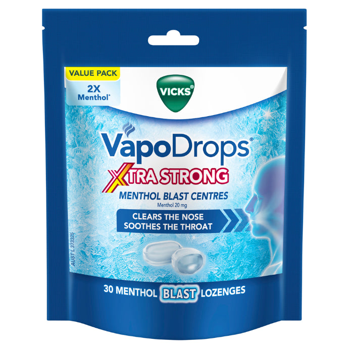 Vicks Vapodrops Xtra Strong Menthol Blast Centres 30 Lozenges