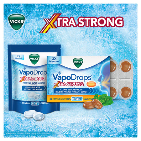 Vicks Vapodrops Xtra Strong Menthol Blast Centres 30 Lozenges