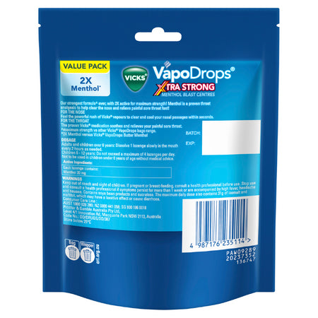 Vicks Vapodrops Xtra Strong Menthol Blast Centres 30 Lozenges