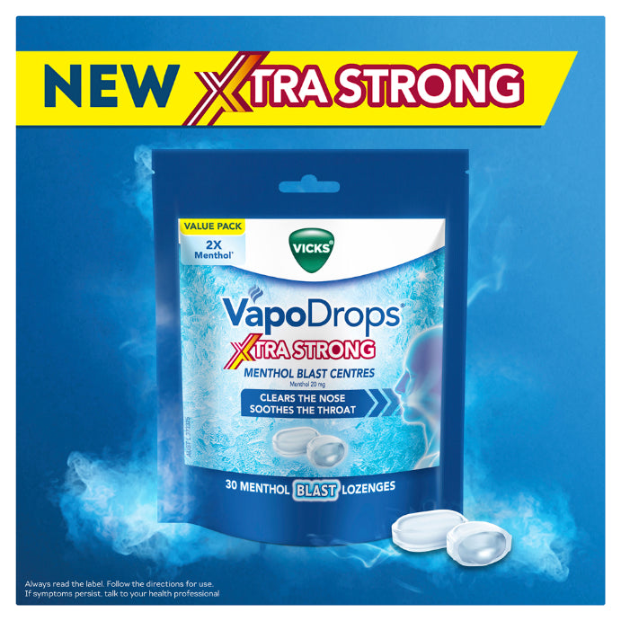 Vicks Vapodrops Xtra Strong Menthol Blast Centres 30 Lozenges