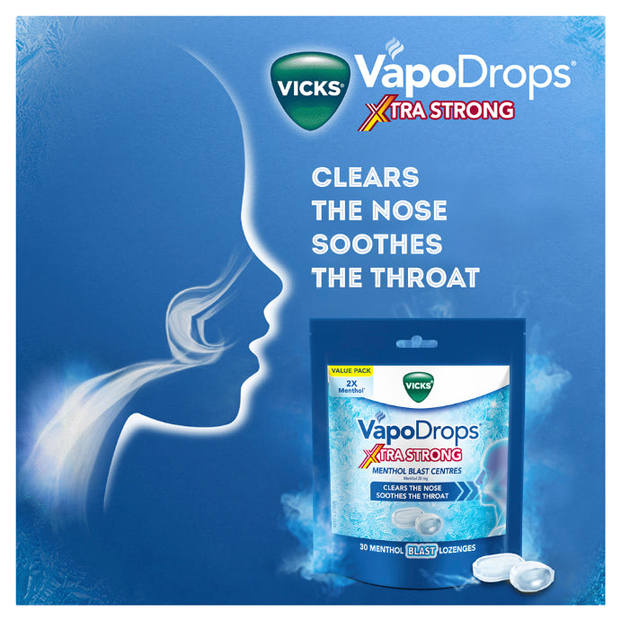 Vicks Vapodrops Xtra Strong Menthol Blast Centres 30 Lozenges