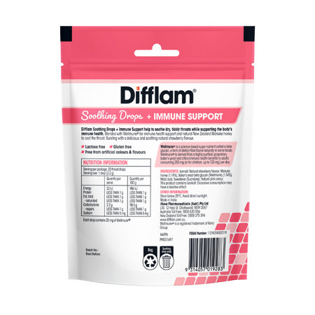 Difflam Soothing Drops + Immune Support Strawberry Flavour 20 Pack
