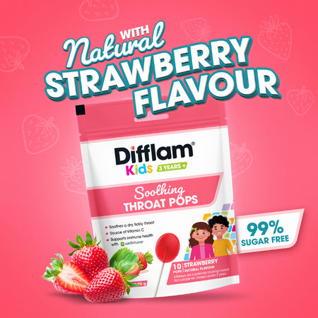Difflam Kids Throat Pops Strawberry 10 Lollipops