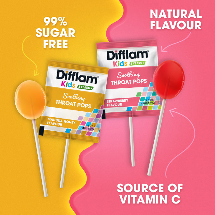 Difflam Kids Throat Pops Strawberry 10 Lollipops
