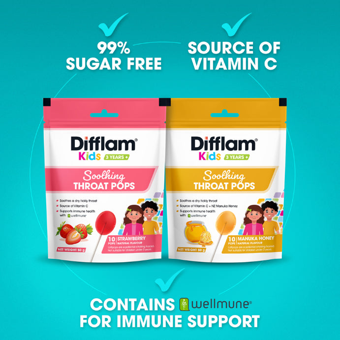 Difflam Kids Throat Pops Strawberry 10 Lollipops