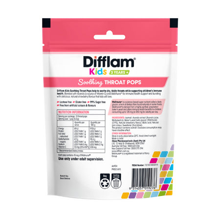 Difflam Kids Throat Pops Strawberry 10 Lollipops