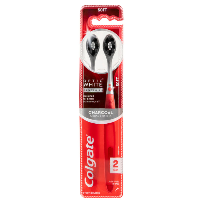 Colgate Optic White Pro Series Toothbrush With Soft Charcoal Spiral Bristles 2 Pack