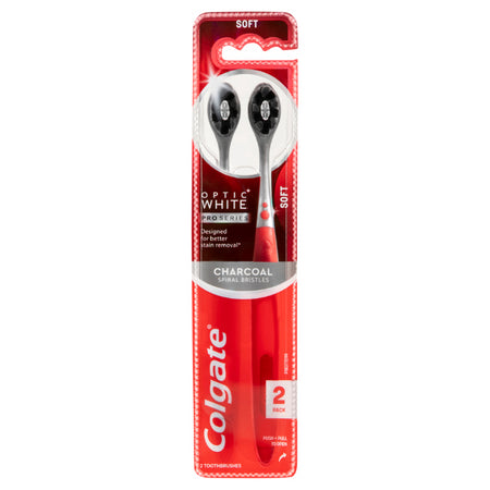 Colgate Optic White Pro Series Toothbrush With Soft Charcoal Spiral Bristles 2 Pack